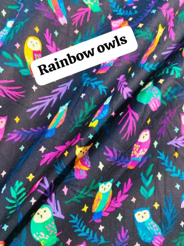 Rainbow Owls Winter Cotton Fabric