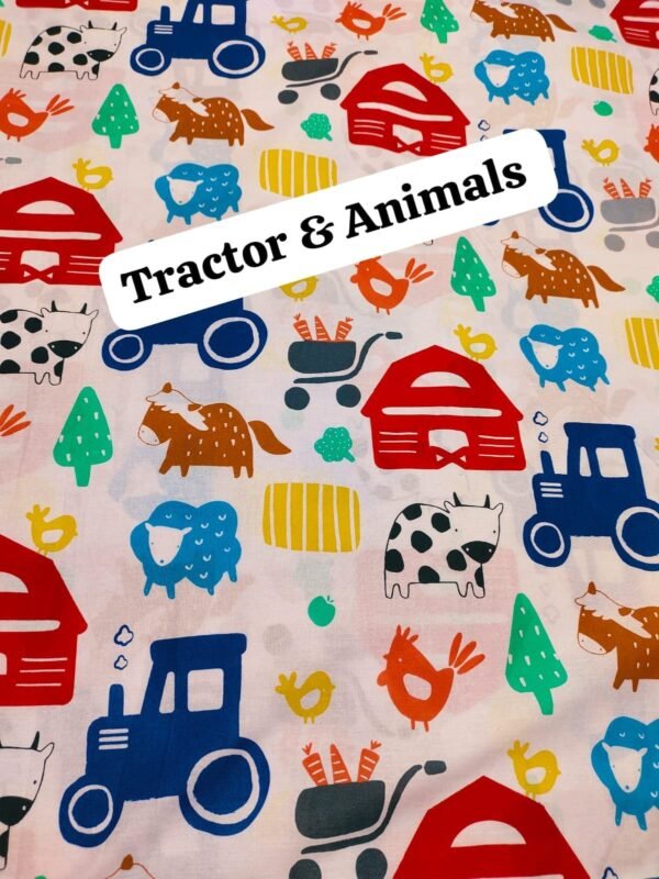 Tractor & Animals Winter Cotton Fabric