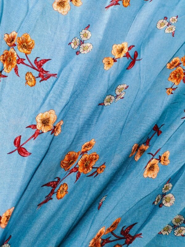 Powder Blue & Light Coral flower stone linen