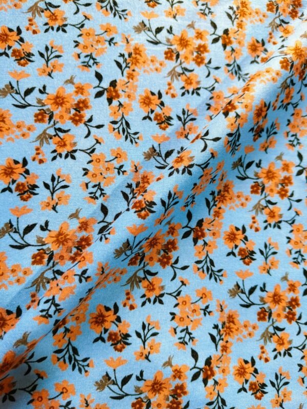 Burnt Orange & Sky Blue Flower Stone linen