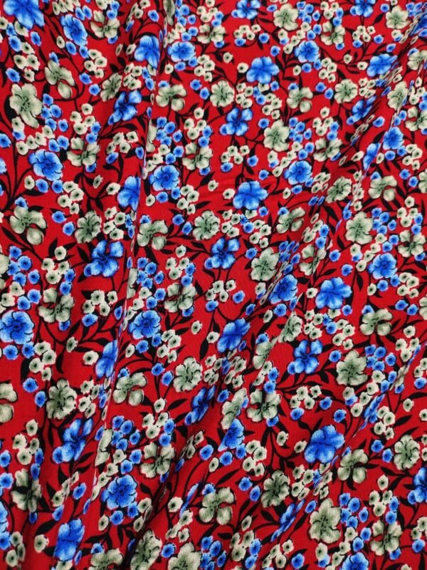 Deep Red & Royal Blue flower stone linen