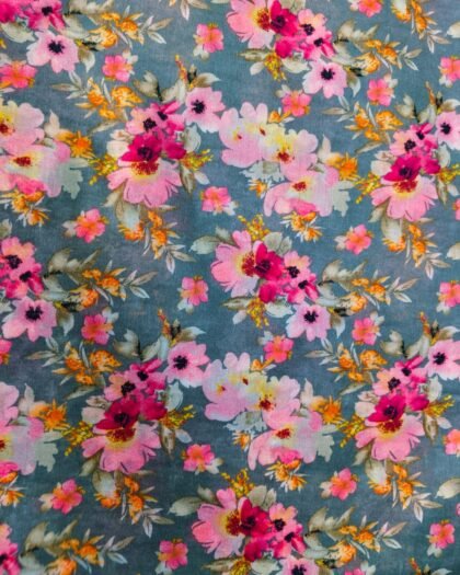 Grey Pink Floral Lawn 63"