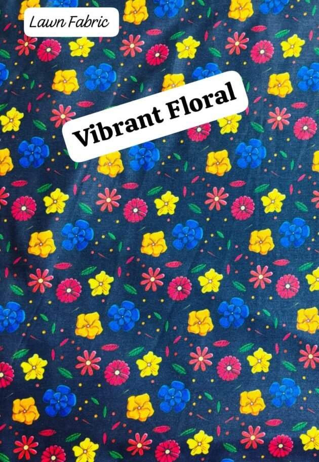 Front view of Vibrant Floral unstitched lawn fabric with colorful summer floral print – HnA Boutique Pakistan