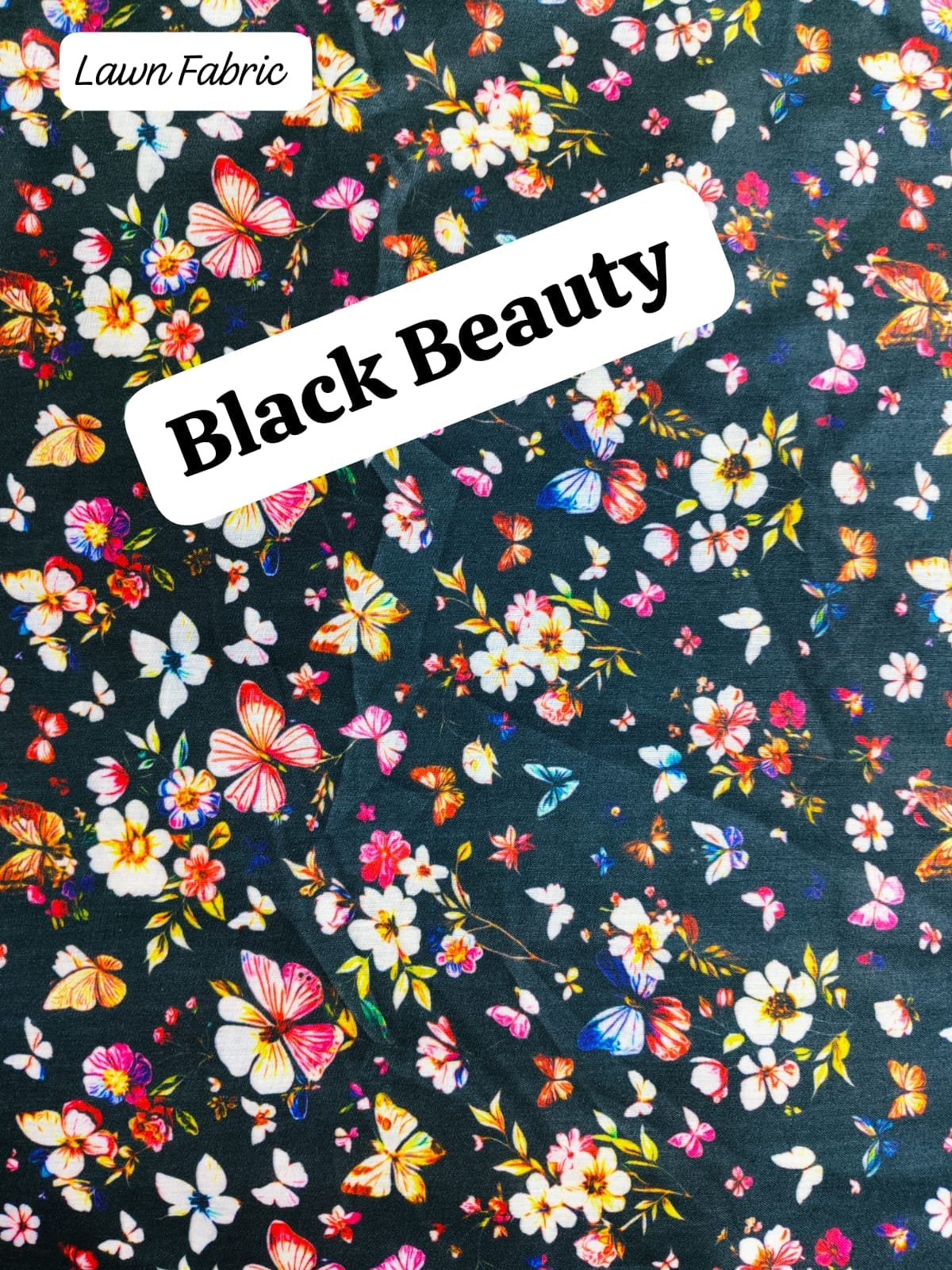 Front view of Black Beauty Width 40’ unstitched lawn – elegant solid black summer fabric by HnA Boutique Pakistan