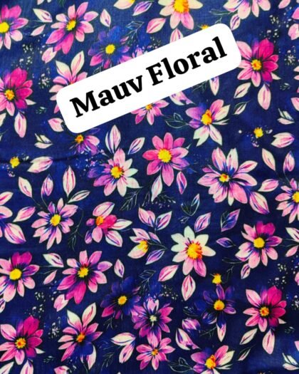 Front view of Mauv Floral unstitched lawn fabric – soft floral print with 40-inch width – HnA Boutique Pakistan
