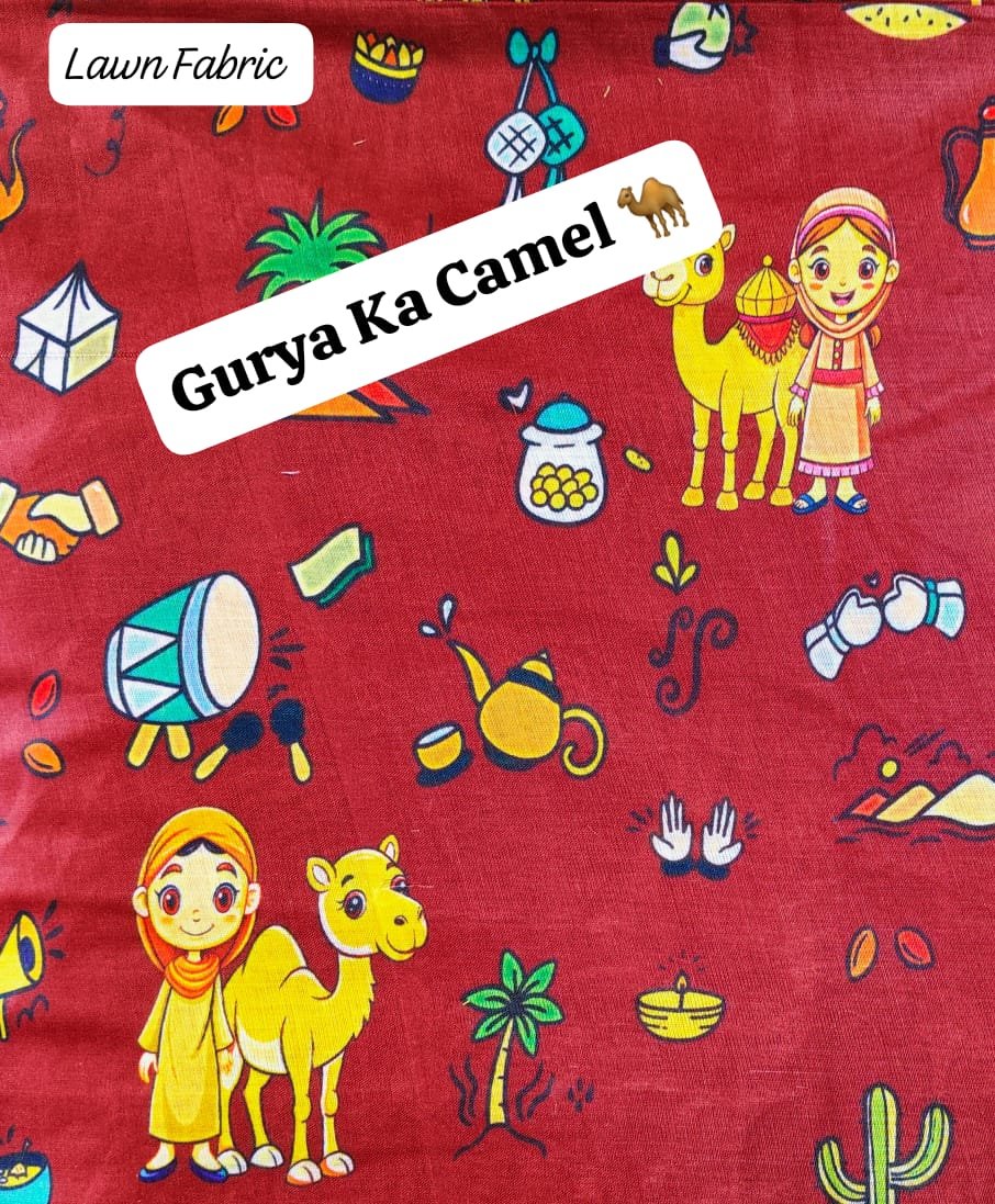 Front view of Gurya Ka Camel Width 40’ Lawn Fabric in traditional print – HnA Boutique Pakistan