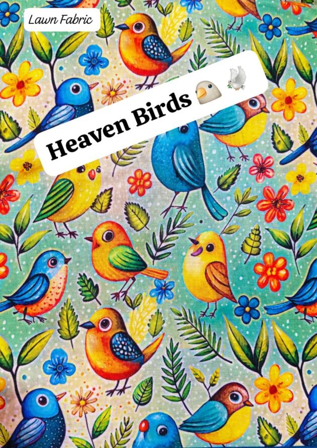 Front view of Heaven Birds Width 40’ Lawn Fabric with bird print – HnA Boutique Pakistan
