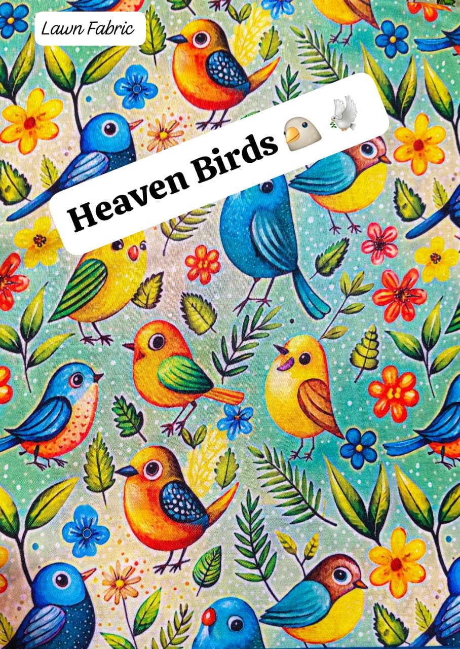 Front view of Heaven Birds Width 40’ Lawn Fabric with bird print – HnA Boutique Pakistan