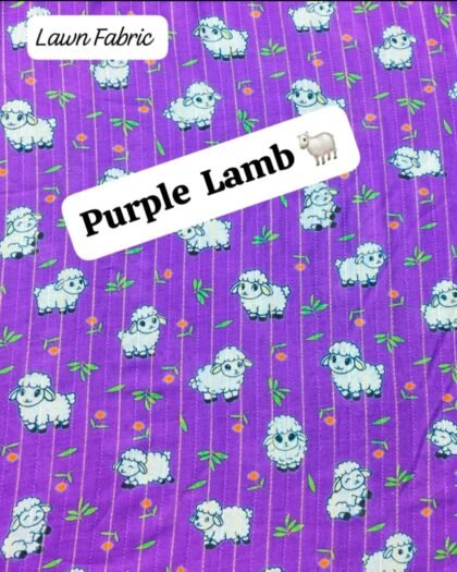 Front view of Purple Lamb 40’ digital lawn fabric with quirky lamb print – HnA Boutique Pakistan