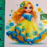 Front view of Yellow Frock Jashn e Azadi Doll iron-on patch – festive kidswear design from HnA Boutique Pakistan