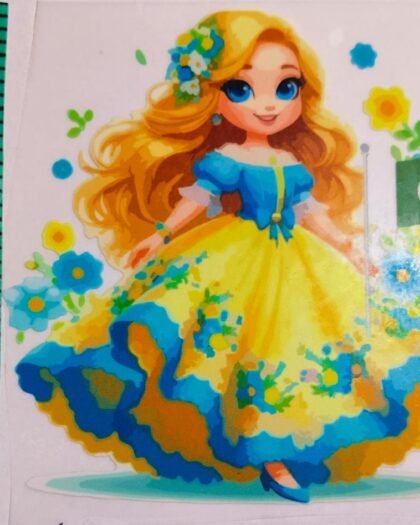 Front view of Yellow Frock Jashn e Azadi Doll iron-on patch – festive kidswear design from HnA Boutique Pakistan