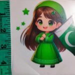 Front view of Green Frock Jashn e Azadi Doll iron-on patch – patriotic kidswear design from HnA Boutique Pakistan