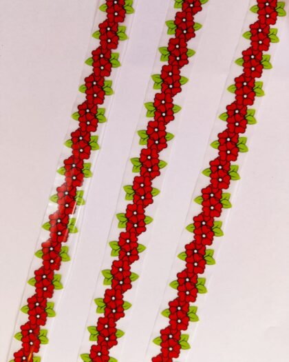 Front view of Red Flower Strip 39 Inch iron-on patch – bold floral fashion accessory from HnA Boutique Pakistan