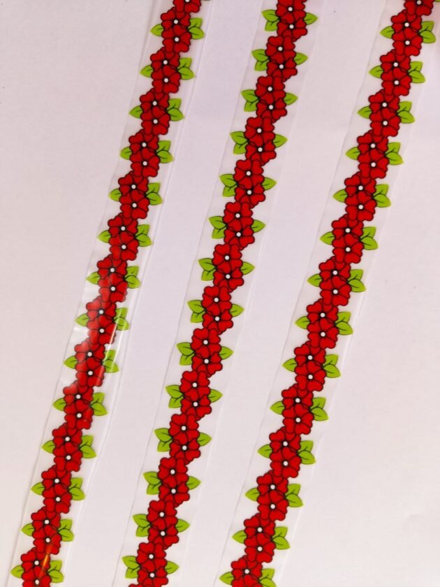 Front view of Red Flower Strip 39 Inch iron-on patch – bold floral fashion accessory from HnA Boutique Pakistan