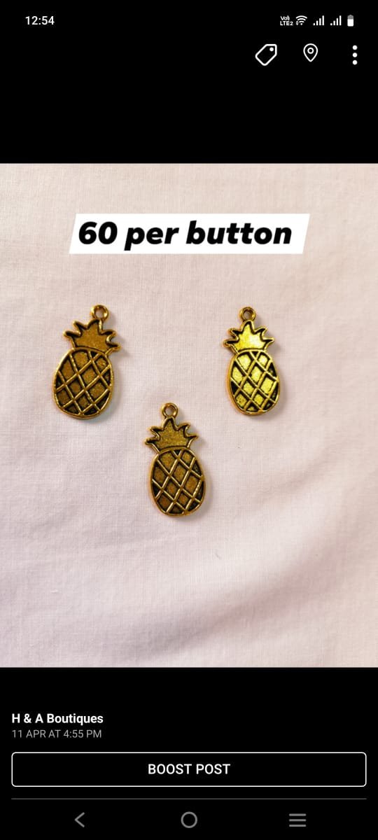 Metal Pineapple Buttons with tropical design – HnA Boutique Pakistan