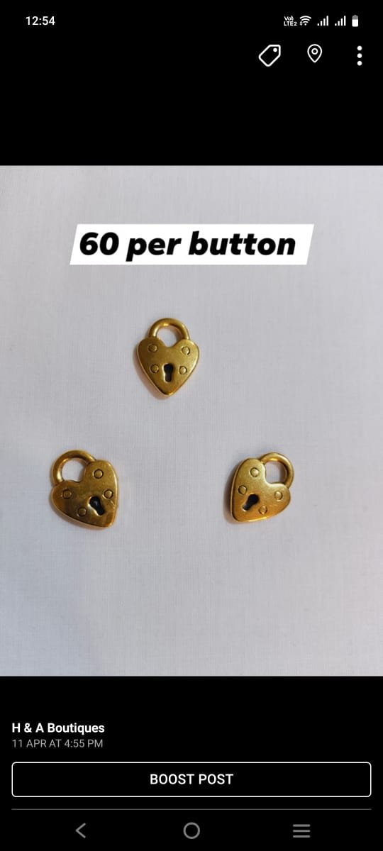 Metal Locked Hearts Buttons – romantic metal button design by HnA Boutique Pakistan