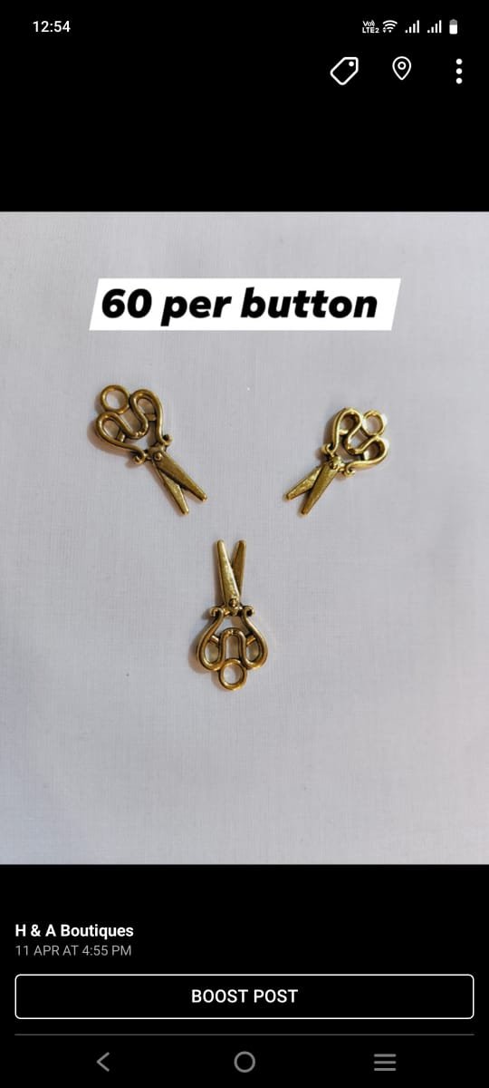 Metal Scissor Buttons – funky miniature scissor design embellishment from HnA Boutique Pakistan