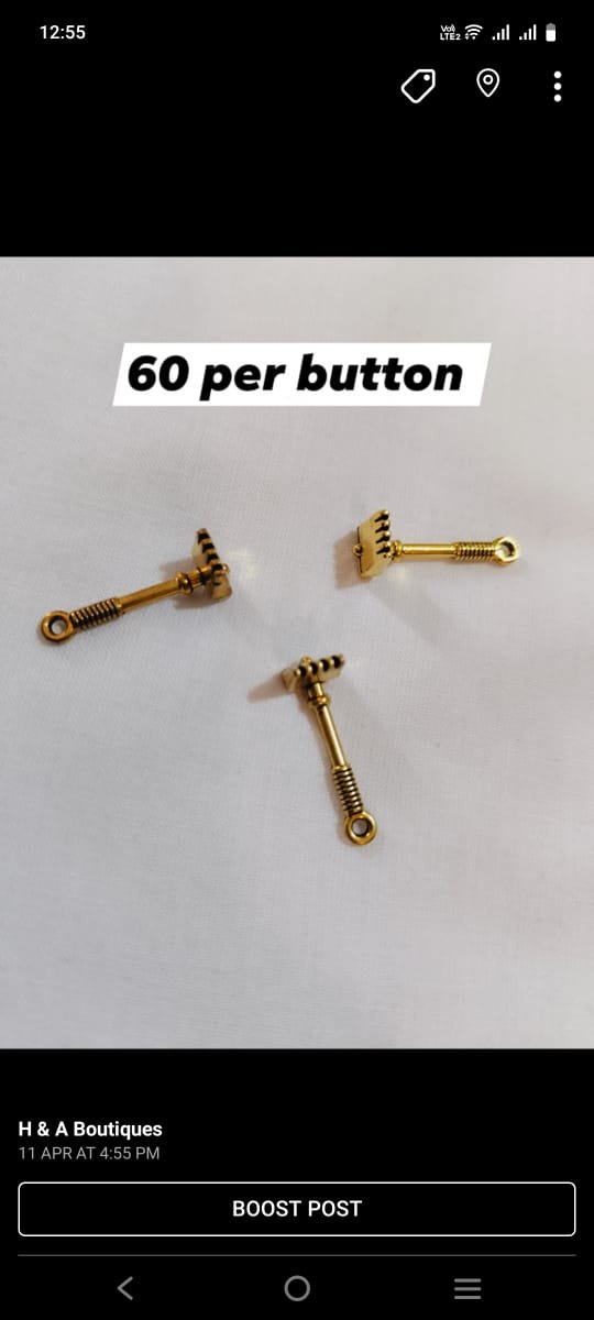 Metal Rake Buttons – quirky garden-inspired funky button design by HnA Boutique Pakistan
