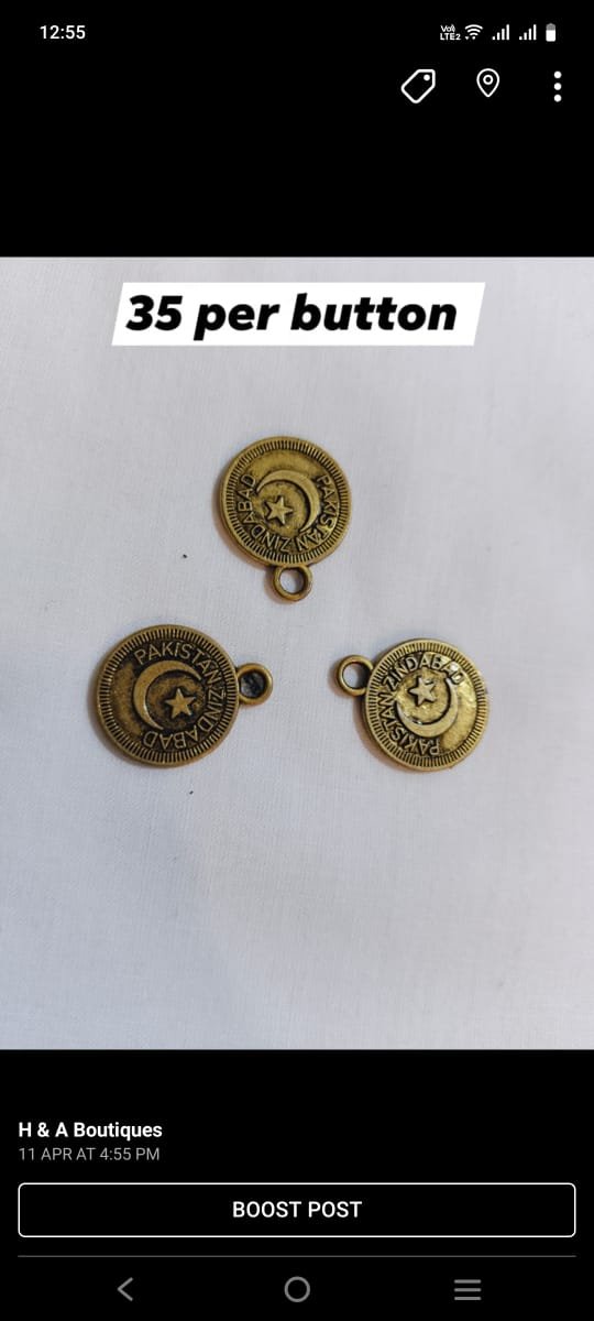 Close-up of Metal Pakistani Coin Buttons – vintage-style fashion buttons at HnA Boutique Pakistan