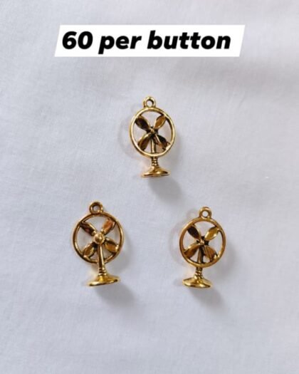 Close-up of Metal Fan Buttons with detailed fan design – HnA Boutique Pakistan