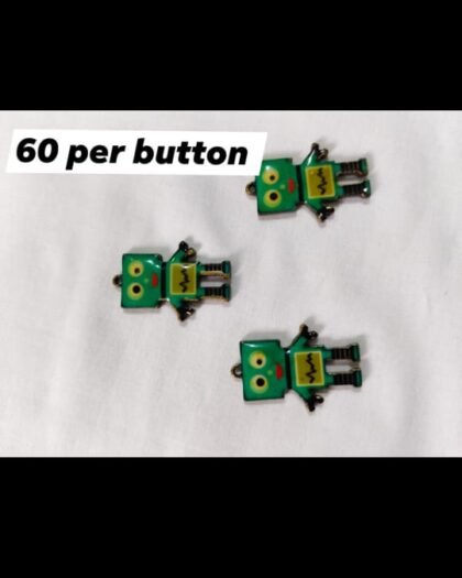 Close-up of metallic Robot Buttons with quirky design – HnA Boutique Pakistan