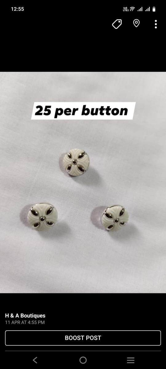 Front view of Moonwhite Buttons with elegant finish – HnA Boutique Pakistan