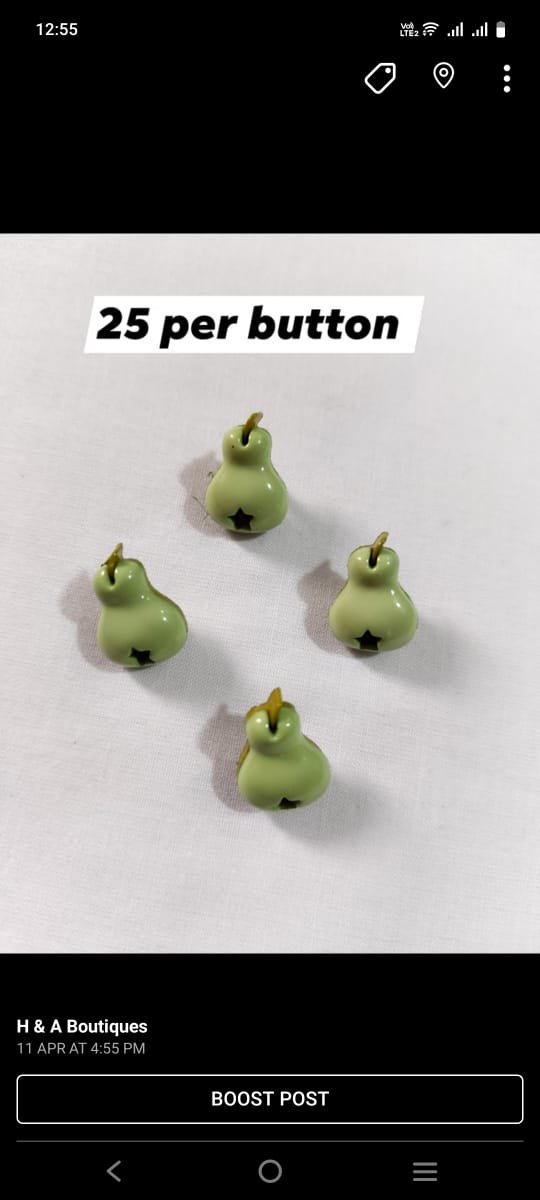 Front view of Pear Buttons in fun fruit shape – HnA Boutique Pakistan
