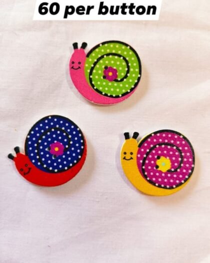 Close-up view of wooden Snail Buttons with carved design – HnA Boutique Pakistan
