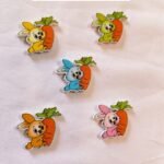 Close-up of rabbit with carrot wooden buttons – quirky funky accessory by HnA Boutique Pakistan