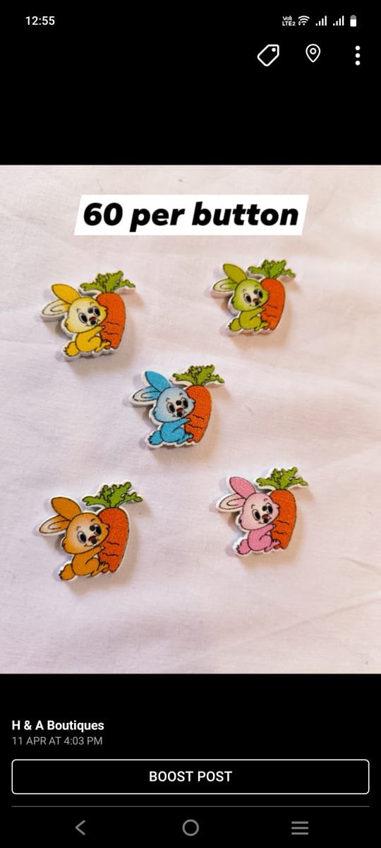 Close-up of rabbit with carrot wooden buttons – quirky funky accessory by HnA Boutique Pakistan