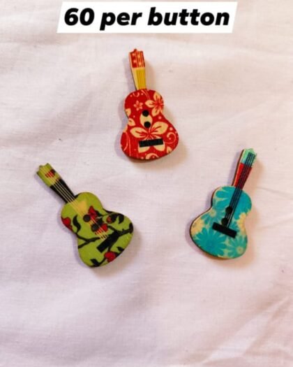Close-up of Guitar Mix 1 wooden buttons – funky musical DIY accessory by HnA Boutique Pakistan