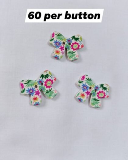 Close-up of Lively Bow wooden buttons – elegant funky accessory by HnA Boutique Pakistan