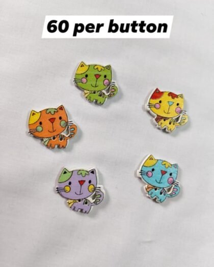 Close-up of Cat wooden buttons with playful cat design – HnA Boutique Pakistan