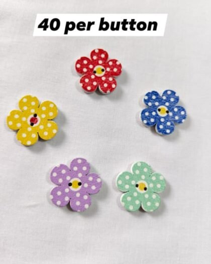 Close-up of Flower Dotted wooden buttons with floral dot design – HnA Boutique Pakistan