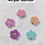 Close-up of Flower Dotted 1 wooden button with floral dot pattern – HnA Boutique Pakistan