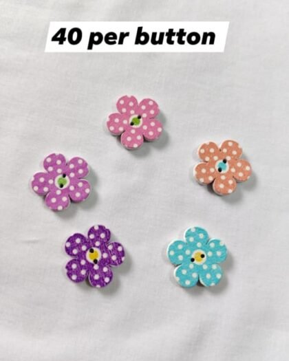 Close-up of Flower Dotted 1 wooden button with floral dot pattern – HnA Boutique Pakistan