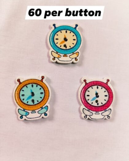Close-up of Alarm Clock 1 wooden button with detailed design – HnA Boutique Pakistan