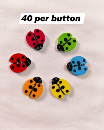 Close-up of Multi LadyBug wooden buttons with colorful ladybug design – HnA Boutique Pakistan