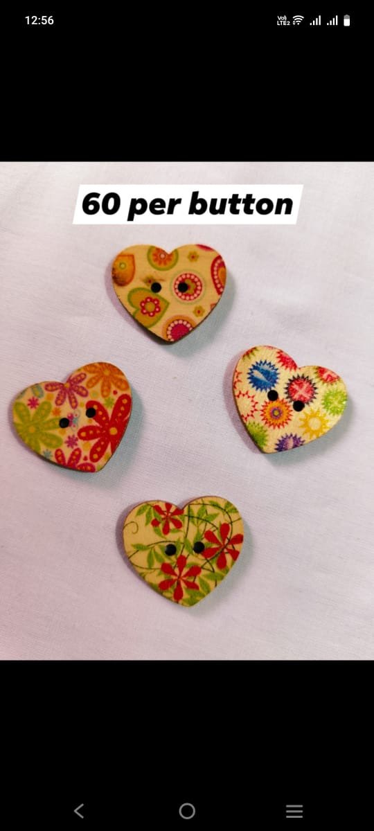 Close-up of Vintage Heart wooden buttons with intricate heart design – HnA Boutique Pakistan