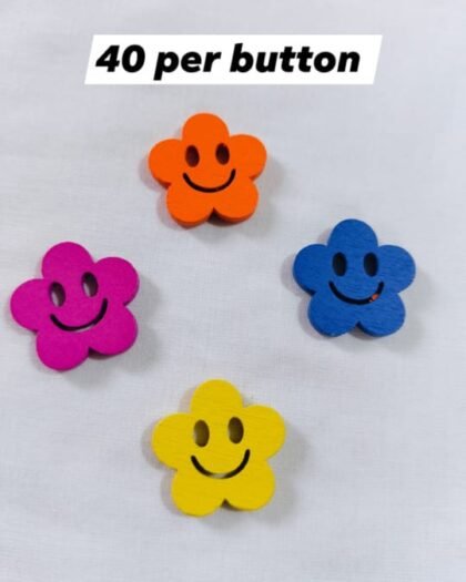 Colorful Multi Smiley Flower wooden buttons with floral design – HnA Boutique Pakistan