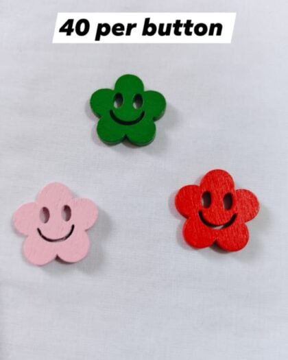 Colorful Multi Smiley Flower 1 wooden buttons with cheerful floral design – HnA Boutique Pakistan