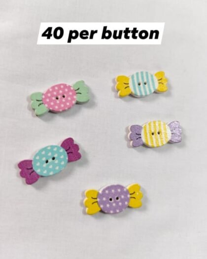 Front view of Candy Wooden Buttons – colorful funky buttons for casual wear and crafts – HnA Boutique Pakistan