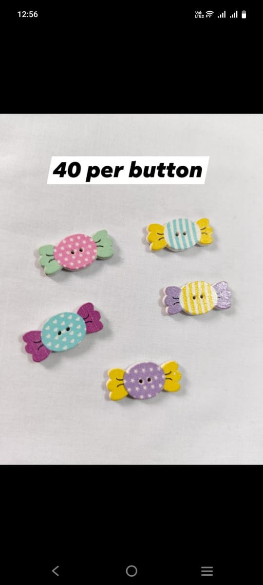 Front view of Candy Wooden Buttons – colorful funky buttons for casual wear and crafts – HnA Boutique Pakistan