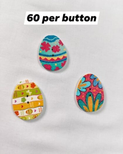 Front view of Easter Egg Wooden Buttons – colorful festive buttons for fashion and crafts – HnA Boutique Pakistan