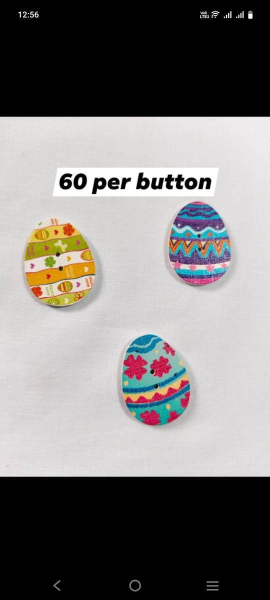 Front view of Easter Egg 1 Wooden Buttons with festive design – HnA Boutique Pakistan