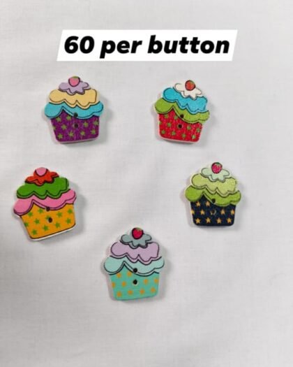 Front view of Cupcakes Wooden Buttons with colorful cupcake design – HnA Boutique Pakistan