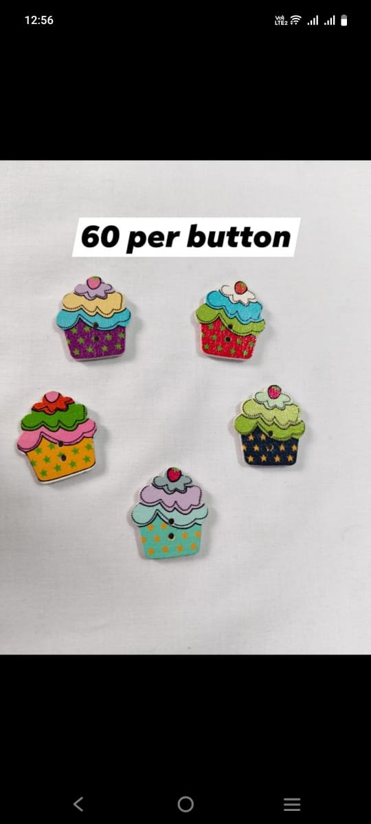Front view of Cupcakes Wooden Buttons with colorful cupcake design – HnA Boutique Pakistan