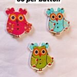 Front view of colorful Owl Wooden Buttons with quirky designs – HnA Boutique Pakistan