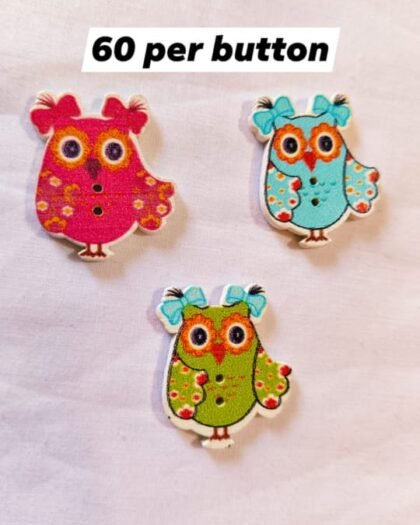 Front view of colorful Owl Wooden Buttons with quirky designs – HnA Boutique Pakistan