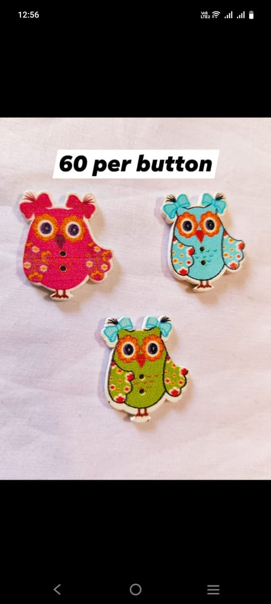 Front view of colorful Owl Wooden Buttons with quirky designs – HnA Boutique Pakistan